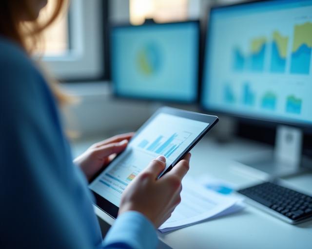 Assureur analysant des données digitales sur tablette